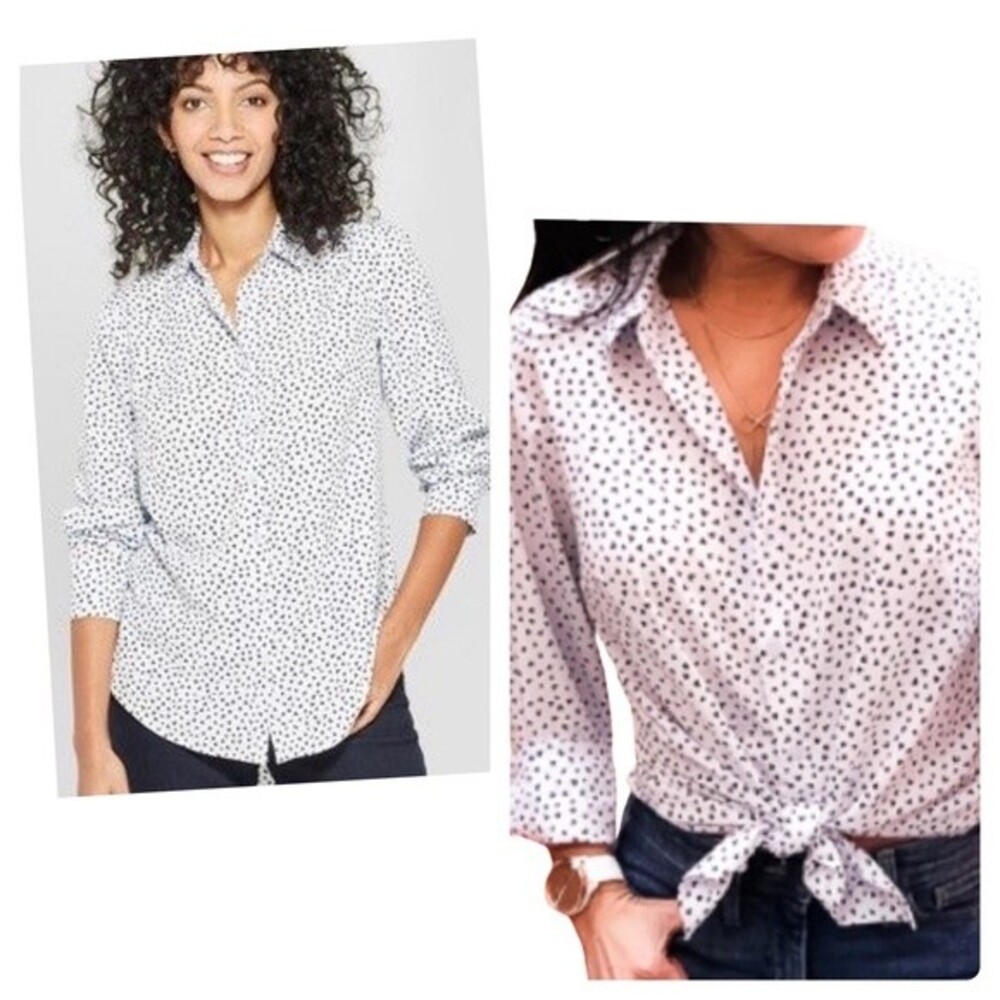 Long sleeve black and white Heart print button down top size medium